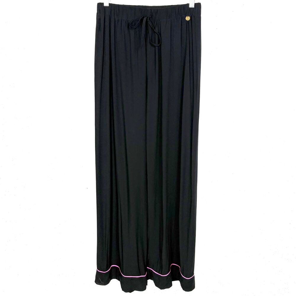 Sun68 Womens Viscose Wide Leg Drawstring Pants Black Relaxed Beach Size Medium